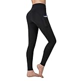 Vimbloom High Waist Figurformende Damen Sporthose, Blickdichte Sport Leggings - Lange Sportleggins Yogahosen mit Taschen VI263(Schwarz,L)