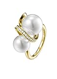 Pierre Cardin Damen-Ring Belle De Mai 925 Silber Zirkonia Brillantschliff Synthetische Perle Weiß Gr. 50 (15.9) - PCRG90435B160