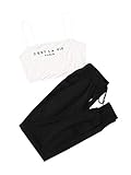 DIDK Damen Crop Jogginghose und Top Sets 2 Piece Bauchfrei Tops Camisole Sporthose Kombi Sport-Set Fitness 2-Teiler Trainingsanzug Schwarz und Weiss S