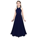 TiaoBug Mädchen Kleid Kinder festlich Spitzen langes Kleid Hochzeit Partykleid Blumenmädchenkleid 104 116 128 140 152 164 Marineblau B 152