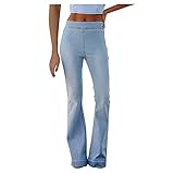 Baggy Jeans Y2k Style - Schlaghose Damen Jeans 90er Schlaghosen Bootcut Frauen Flared-Pants Jeanshosen Denim-Hosen-Gerades Bein Skinny-Jeans Lang Hosen Ripped-Wide Leg Jeans-Streetw