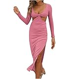 OM9832 Damen Volltonfarbe Langarm Sexy aushöhlen Kleid Kragen rüschen Bodycon Bleistift Partykleid einfarbig/Blumen Swing Spitzenk