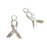 4 Stück 925 Sterling Silber Schleife Brustkrebs Baumeln Charm Anhänger Perle 13