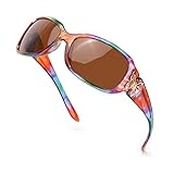 LVIOE Sonnenbrille Damen Groß Polarisiert Schwarz, 80er Klassisch Vintage Sonnenbrille für Frauen mit 100% UV-Schutz (Schmetterling-Mehrfarbig)