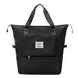 Faltbare Reisetasche mit großer Kapazität,Sporttasche für Mit festem Gurt,Weekender-Tasche mit erweiterbarem Platz,wasserdichte Sporttasche,Fitnessstudio Handgepäck Faltbare Reisetasche (Black)