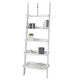 Deuba Standregal Leiterregal Weiß 180x64x37cm Holz 5 Etagen Bücherregal Badregal Stufenregal Treppenregal Regal Bad Kü