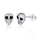 Totenkopf Ohrstecker 925 Sterling Silber Schädel Ohrstecker Halloween Ohrringe Geist Ohrhänger Jazz Goth Ohr Schmuck für Männer, Damen Freundin Mädchen Unisex Geschenk