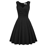 GRACE KARIN Retro Kleid Damen 50s Kleider Knielang v Ausschnitt Kleid schwarz Petticoat Kleid CL698-1 M