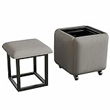 Xinwanhong 5 in 1 Sitzwürfel Hocker Multifunktionale Würfelhocker Stapelbare Sofa Stuhl Stuhlkombination Small Square Hocker Ledermaterial Für Wohnzimmer, Schlafzimmer, Starke Tragfähigkeit(Grau)