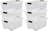 Iris Ohyama, 6er-Set, Aufbewahrungsboxen, 15 L, mit Clips, stapelbar, Wohnzimmer, Schlafzimmer, Garage - New Top Box NTB-15 - Transp