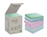 Post-it 653-1GB 38mm x 51mm Recycled Notes Block Tower Pack – Pastell Rainbow (Box mit 6, 100 Blatt pro Block – Farben können variieren)