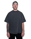 Vintage Oversize T-Shirt Herren retro grau schwarz Boxy Drop Shoulder Made in Portugal (Hellgrau, M)