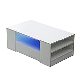 Couchtisch, Hochglanz LED Couchtisch Moderne Wohnzimmertisch Multifunktionaler Beistelltisch mit 2 Schubladen für Büro Wohnzimmer Schlafzimmer (95 x 55 x 37 cm, Hellgelb)