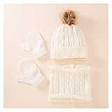 FIRMLEILEI Schal 1 Satz Baby Hut Schal Handschuhe Winter Weiche Warme Kinderkappe Niedlichen Pompom Twist Kleinkind Mädchen Jungen Beanie Schals Mitte Kleidung (Color : White)