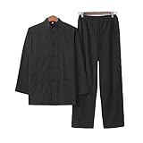 G-like Herren Anzug Chinesischer Stil - Traditionelle Kampfkunst Kung Fu Tai Chi Wushu Klassisch Tangzhuang Langärmelig Hemd Hose Training Uniform Frühling Herbst Freizeit Kleidung (Schwarz, XXL)