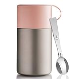 BOHORIA® WonderJar Premium Thermobehälter Lunchbox mit Löffel 600 ml | Isolierbehälter | Edelstahl | Thermo-Gefäß für Suppe, Salat, Müsli und Babynahrung | Speisebehälter Warmhaltebox Essensbox (Rose)