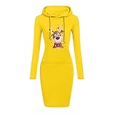 JISHII Weihnachten Kleid für Damen Elch Stoffdruck Langärmeliges Kordelzug Knielang Kapuzenpullover Schlank Leicht Figurbetontes Pulloverkleid Festliche Elegant Figurbetont die Perfekte Hüftrock