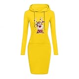 JISHII Weihnachten Kleid für Damen Elch Stoffdruck Langärmeliges Kordelzug Knielang Kapuzenpullover Schlank Leicht Figurbetontes Pulloverkleid Festliche Elegant Figurbetont die Perfekte Hüftrock