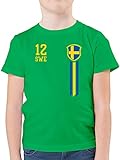 Fussball WM 2022 Fanartikel Kinder - 12. Mann Schweden Fanshirt - 104 (3/4 Jahre) - Grün - Schweden - F130K - Kinder Tshirts und T-Shirt für Jung