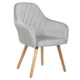 Wolmics 1 Esszimmerstuhl aus Samt mit Massivholzbeinen,Küchenstuhl mit Armlehnen Sessel im skandinavischen Stil,Hellg