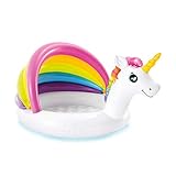 Correct Einhorn Baby Pool Niedliche Einhorn Planschbecken Baby Pool Mit Dach 0,25 Mm Dickes PVC Aufblasbares Schwimmbad Planschbecken Für Kinder 127x102x69CM