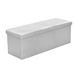 EINFEBEN Sitzhocker Fußbank mit Stauraum, Truhen Aufbewahrungsbox faltbar belastbar bis 300 kg, Kunstleder, 110 x 38 x 38 cm (Weiß)