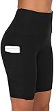 COTOP Damen Kurze Yoga Hosen Hohe Taille Joggen Sport Leggings Hosen Trainingsshorts Radhose Tights Hosen mit Taschen für Sommer Radfahren,Gym,Boxen(Schwarz, S)