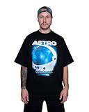 Oversize T-Shirt Astro Herren Print Druck Boxy Drop Shoulder Made in Portugal (Schwarz, S)