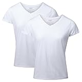 Damen T-Shirts Crew or V-Neck 2 Pack (V-Ausschnitt - Weiß, L)