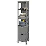 SoBuy FRG126-SG Hochschrank für Bad Badregal mit Fußpolster Badezimmer Badmöbel dunkelgrau BHT ca.: 30x145x30