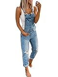 Tomwell Damen Latzhosen Jeanshosen Slim Fit Denim Overall Casual Jumpsuit Vintage Jeanslatzhose Casual Denim Fraizeithose mit Taschen A Blau Larg