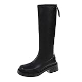Xiand Stiefeletten Damen Overknee Stiefel Lässige Warme Gefüttert Winter Langschaft Boots Reitstiefel Niedrige Lange Stiefel mit Absatz Beiläufige Schnalle Winterschuhe Reißverschluss S