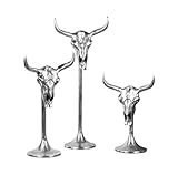 Stierkopf Bulle Schädel Stier Bullenschädel Geweih Hörner Dekoration Silber Aluminium - Deko Modern aus Metall - Für Wohnzimmer, Schlafzimmer oder Badezimmer - Größe: S, M oder L (42 x 23 x 14 cm)