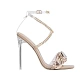 BRISEZZ Damenmode Spitz Stilettos Mit Schnalle Große Offene Zehen High Heel Absatzsandalen Sexy Kettenschuhe Römersandalen Modernes Ladies Elegant Bankettschuhe Abendschuhe Ballschuhe(Beige,41)