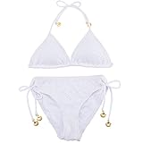 AIJIA Bikini Damen Set Gepolstert Badeanzug Klassischer Sexy Triangel Zweiteiliger Bademode Neckholder Swimsuit Split Strandkleidung Weiß M