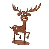 DbKW (Rentier Deko-Figur) Weihnachtliche Dekoration aus Holz und rostigem Metall, Aufsteller Schneemann, Gesteck mit Windlicht, Engel, R