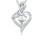 Anhänger Halskette, Halskette Valentinstag Schlüsselbein Kette Rose Blume Anhänger Halskette Herzförmige Schlüsselbein Kette Geschenk Modeschmuck - Weiß