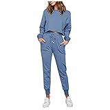 AFFGEQA Damen Jogginganzug Zweiteilige Einfarbige Langarmhose Winterplüschanzug Trainingsanzug Freizeitanzug Baumwolle Sportanzug Sporthose 2 Stück