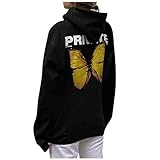 Zofedap Hoodie Damen Oversize, Damen Sweatshirt mit Kapuze Damen Schmetterling Pulli Sweatshirts Hoodie Sport Langarm Kapuzenpullover Mode Bequem Casual Pulli Mit Kordel Und T