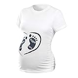 Schwangere Damen Lustig Fußabdruck Umstandsmode Schwangerschafts T-Shirt Kurzarm Umstandshirt Rundkragen Umstandstop Elastische Stillshirt Nursing Tops Baumwolle Umstandskleidung