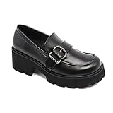 MAKEGSI Damen Office Lady Oxfords Kleid Plateau High Heels Loafers Schuhe, schwarz 1, 38 EU