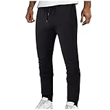 Herren Sweathose Herbst Winter Dünnes Fleecefutter Jogginghose Lange Sporthose Slim Fit mit Kordelzug und Reißverschluß-Taschen Trainingshose Cargo Pants Freizeithose Laufen Enger Beinab