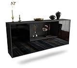 Dekati Sideboard Sunnyvale hängend (180x77x35cm) Korpus anthrazit matt - Front Hochglanz Schwarz - Push to Op