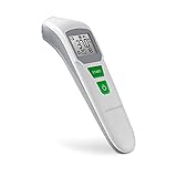 medisana TM 762 digitales Stirnthermometer Fieberthermometer für Babys, Kinder und Erwachsene mit visuellem Fieberalarm, Speicherfunktion und Messung von Flüssigk