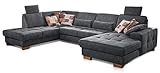 CAVADORE Wohnlandschaft Puccino mit Federkern, verstellbarer Rückenlehne und 2 Kopfstützen / Sofalandschaft in U-Form im Landhaus-Design / 340 x 86 x 224 cm / Mikrofaser g