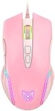 AJIJAR RGB Gaming-Maus Kabelgebunden, Rosa Optische USB-Maus mit RGB LED, 6 Einstellbare DPI bis zu 6400, Ergonomische Laptop PC Maus mit 7 Programmierbaren Tasten Kompatibel mit Windows Vista Linux