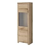 Vitrine für Wohnzimmer mit Türen Vitrinenschrank mit LED-Beleuchtung Schrank Glasvitrine - 63 cm - TERON TWT63 Eiche Evoke+ Graphit mit LED