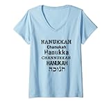 Damen Hanukkah Jewish Holidays Distress Schriftart Hebräisches Wort Gelt T-Shirt mit V