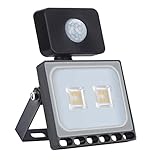 10W LED Strahler mit Bewegungsmelder, LED Fluter 1000LM 3200K Warmweiß, Superhell Außenstrahler 10M Induktion, IP65 Wasserdicht LED Scheinwerfer, Led Floodlight für Gärten, Lagerhallen, Parkp