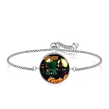 Armband, Edelstahl Bracelet Armreif Schmuck Geschenk Poliert Mode Geschenkbox Stil Männer Armband Frauen Armband Halloween Castle Herbst Kürbis Laterne F